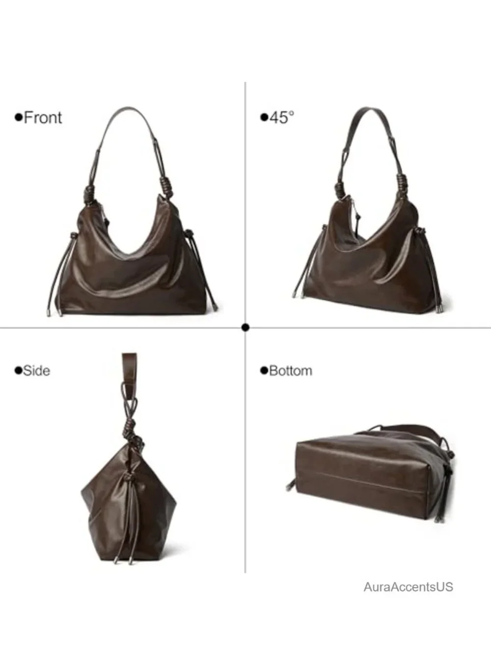 Large Soft Faux Leather Hobo Bag with Knotted Adjustable Strap